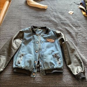 Denim and leather bomber jacket